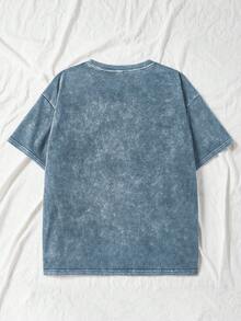 Áo thun ngắn tay cổ tròn tay lửng, chất liệu cotton, dáng rộng, đơn giản, thường ngày, in chữ, dành cho nữ và nam, cỡ lớn, mùa hè. - Màu xanh lam - Xem 3