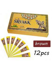SRVAKK 3/4/12 Pcs Henna DIY Tattoo Paste, Brown/Black Temporary Henna Tattoo, Semi-Permanent Fingerprint Body Painting Ink, Waterproof Henna Tattoo Paste, Suitable For Body Painting And Various DIY Patterns. - 彩色 - 查看 14