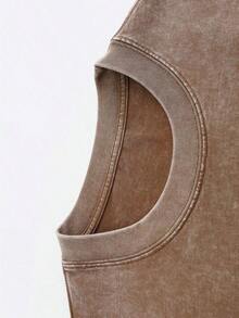 Yuega Tshrit 1pcMen's Pattern Washed T-Shirt - Double Sided Printing, 100% Cotton, Short Sleeved, Summer Casual T-Shirt, Black With White Star Design, Loose Fit, Machine Washable, Daily T-Shirt| Loose Fit Shirt| 100% Cotton T-Shirt, Cotton T-ShirtSummer Clothing Tops - 咖啡色 - 查看 3