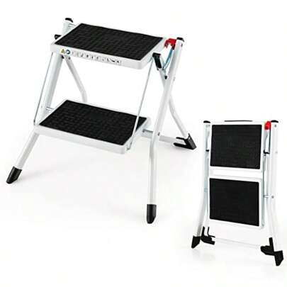 2 Step Ladder Folding Step Stool With Heavy-Duty Metal Frame Anti-Slip Pedal And Large Foot Pads Portable And Lightweight Stepladder With 150kg Weight Capacity For Household Office