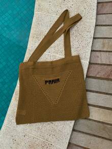 EXPOSICAO PAULISTA Women's Knitted Beach Bag With Shoulder Strap - Summer Vacation Style - 卡其色 - 查看 2