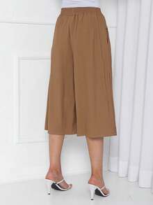 Plain Culottes With Two Elasticated Waist Pockets, Women's Linen, Knot Detail, Wedding Dress. - 卡其色 - 查看 6