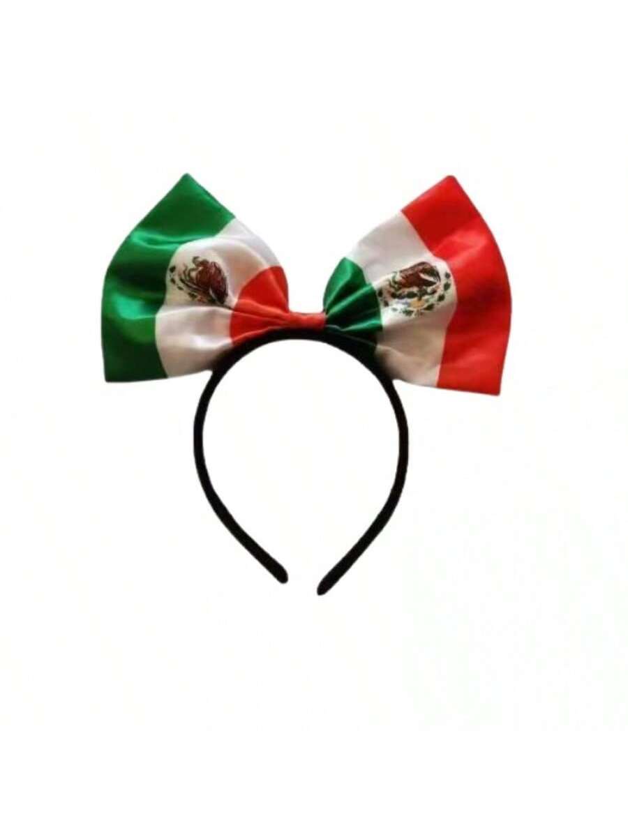 Diadema con Moño de Bandera de México - Accesorio de Cabello Tricolor Festivo para 15 de Septiembre y Eventos Deportivos