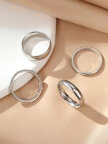 Bộ 4 chiếc nhẫn thép không gỉ màu bạc, kiểu dáng tối giản, trơn nhẵn, phù hợp cho cả nam và nữ, lý tưởng để đeo hàng ngày hoặc làm quà tặng, vừa với cỡ ngón tay từ 6-13. - Bạc - Xem 3