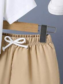 Conjunto de verano de camiseta de manga corta con estampado de dibujos animados y pantalones cortos para niño preadolescente - Blanco - Ver 5