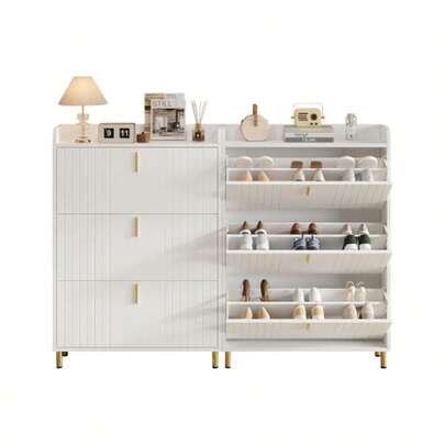 Shoe Cabinet With 3 Doors, Narrow Shoe Rack/Shoe Cabinet With 6 Compartments, White, Adjustable, With Anti-Tip Device For Entryway, 80*23.5*123.5cm
