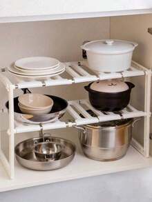 1pc Under Sink Organizer Rack, Kitchen Sink Storage Shelf, Countertop Oven Microwave Rack - White - View 2