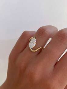 1pc 925 Sterling Silver Classic Arched Cubic Zirconia Ring, Unique Design And Exquisite Craftsmanship, Perfect For Galas, Gatherings And Parties - Elegant Jewelry, A Gift For Discerning Ladies - 隨形曲線馬眼 - 查看 4