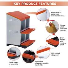 Techigher Chicken Nesting Boxes, 3/4 Hole Metal Chicken Egg Laying Box With Pull-Out Trays And Rollout Egg Collection For ChickenCoop - Orange, 2 Tier, 4 Hole - View 4