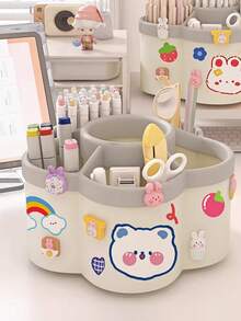 1个可爱旋转笔筒，超大容量多功能桌面文具收纳盒，旋转办公桌整理器 - 多隔层文具收纳盒，耐用PP材质，儿童房必备收纳用品 - 彩色 - 查看 1