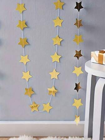 1 set 4m stea aurie, ghirlandă cu stele - banner din hârtie strălucitoare, fundal cu flori șir sclipitoare, potrivit pentru petrecere cu tematică de stele, nuntă, Ziua Îndrăgostiților, sărbătoare de ziua de naștere, fundal strălucitor de sărbătoare pentru absolvire, petrecere pentru copii, decor pentru petrecere de ziua de naștere, întoarcerea la școală, Ziua Îndrăgostiților