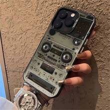 Vintage Retro Music Phone Case for  15/14/13 Pro Max - Vinyl Record & Cassette Player Graphic Trendy Aesthetic Protective Cover - Negro - Ver 7