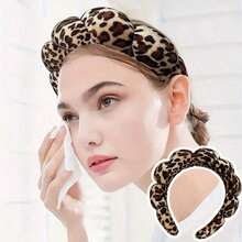 Leopard Print Hair Band, Makeup Headband, Hair Clip For Women Facial Care, Spa Gift, Party, Casual Outing, Compact & Lightweight, Hairband, Hair Hoop Headbands Hair - 咖啡棕色 - 查看 2