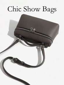 1个纯色荔枝纹PU方形斜挎包，女士小钱包，适合日常时尚搭配，时尚米黄色女士手提包 - 灰色 - 查看 5