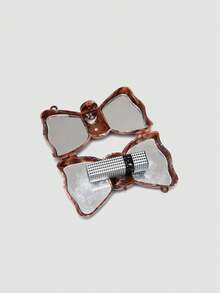 1个迷你亚克力电镀金属银色闪亮蝴蝶结手拿包，多功能装饰女士个性化时尚化妆包，珠宝收纳耳机盒，女士礼物，适合情人节、派对、婚礼、约会，可用作单肩包/斜挎包，优雅女士零钱包 - 巧克力棕 - 查看 10