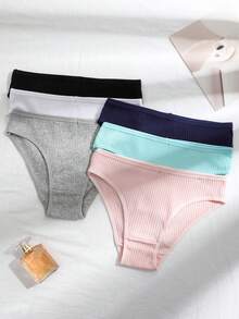 6 Pcs Ribbed Briefs Ribbed Comfy Underwear Women Set Knickers Women Pants Women Underwear Lingerie Sexy Set Cute Panties Winter Autumn - Multicolor - View 3