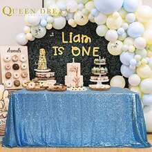 QueenDream 60x102 Inch sequin tablecloth for wedding and party decor-Silver(228.6 x 335.3 cm (Rectangular) Azul bebé) - Multicolor - Ver 8