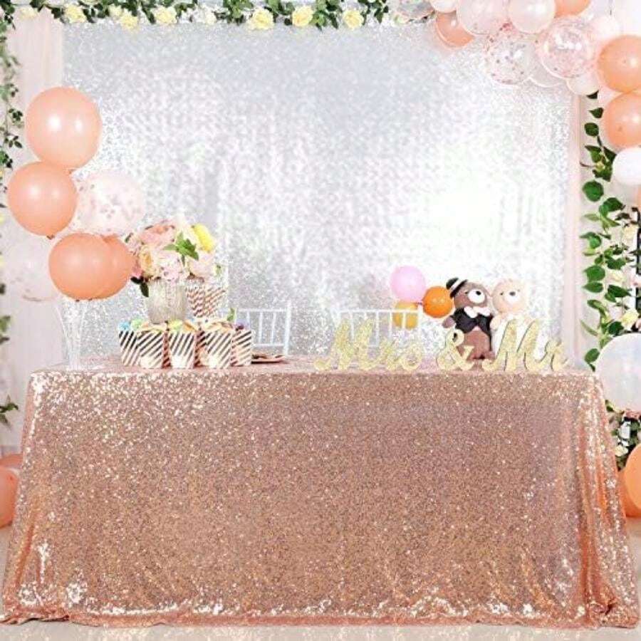 QueenDream 60x102 Inch sequin tablecloth for wedding and party decor-Silver(335.3 x 228.6 cm (Rectangular) Oro rosa) - Multicolor - Ver 1