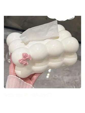 1pc Elegant Cloud-Shaped Tissue Box Holder, Glossy Black Plastic Home Decor Suitable For Living Room, Bedroom, Kitchen, Fashionable & Practical Design With Star Accents, Bedroom Accessory With Spherical Textured Decorative Storage Box