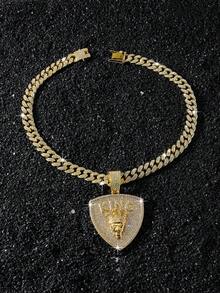 1件男士全镶钻链项链，经典嘻哈风格个性化皇冠、狮头、国王盾牌吊坠 - Style A - 查看 5