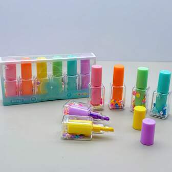 6pcs Creative Nail Polish Bottle Shaped Fluorescent Highlighter Pens, Back To School Marker Pens In Various Colors, Suitable For Students, Artists And Office Workers, Novelty Stationery Gifts