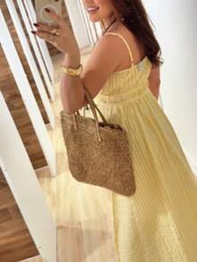 女士优雅格子吊带连衣裙，适合日常穿着、度假和约会 - 黃色 - 查看 4