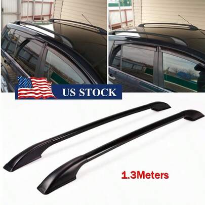 1.3M Car Auto Top Roof Luggage Rack Side Bars Rails Frame Aluminum Black US Ship