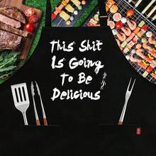 BBQ Funny Apron For Men, Chef Bib Apron With 2 Pockets, Adjustable Neck Strap And 40\ Long Ties - Best For Kitchen CooFKing, Grilling, BaFKing, Gardening - Black,Black13 - Black13 - 查看 3