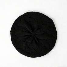 1pc Women's Black Flat Top Beret Hat, Versatile PU Painter Beret, Pumpkin Hat, Autumn/Winter