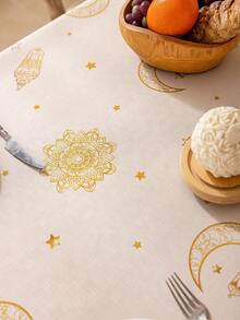 1 chiếc khăn trải bàn màu be với họa tiết ngôi sao vàng, mặt trăng và đèn lồng kiểu Bohemian, hình chữ nhật, họa tiết tre 3D, trang trí tua rua màu be, có thể giặt, thích hợp cho các buổi họp mặt, bữa tối, lễ hội kiểu Ả Rập, quà tặng. - Màu be - Xem 9