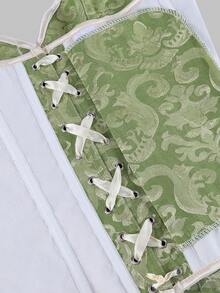 女士束身胸衣，提花经典纯色系带束腰胸衣，适合婚礼、派对礼服、塑身衣穿着 - 綠色 - 查看 5