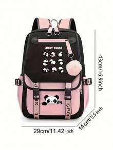 Casual Multifunctional Lightweight Backpack, Panda Design With Plush Pendant, Multifunctional, Simple, Fresh, Large Capacity, Lightweight Spine Protection Backpack, Lightweight Travel Backpack, Suitable For Daily Commuting And Travel - Backpack - View 6