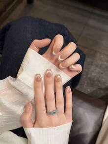 10 件/包 手工短款按压式指甲贴 金色法式尖头 猫眼设计 快速美甲 按压式指甲 美甲用品 指甲 - 彩色 - 查看 5