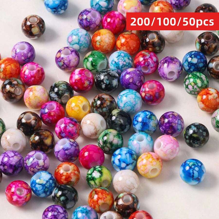 Yiwu Qiyou Accessories Co., LTD 200/100/50颗 8毫米裂纹亚克力散珠，用于珠宝制作、手工DIY串珠手链耳环等DIY珠宝材料