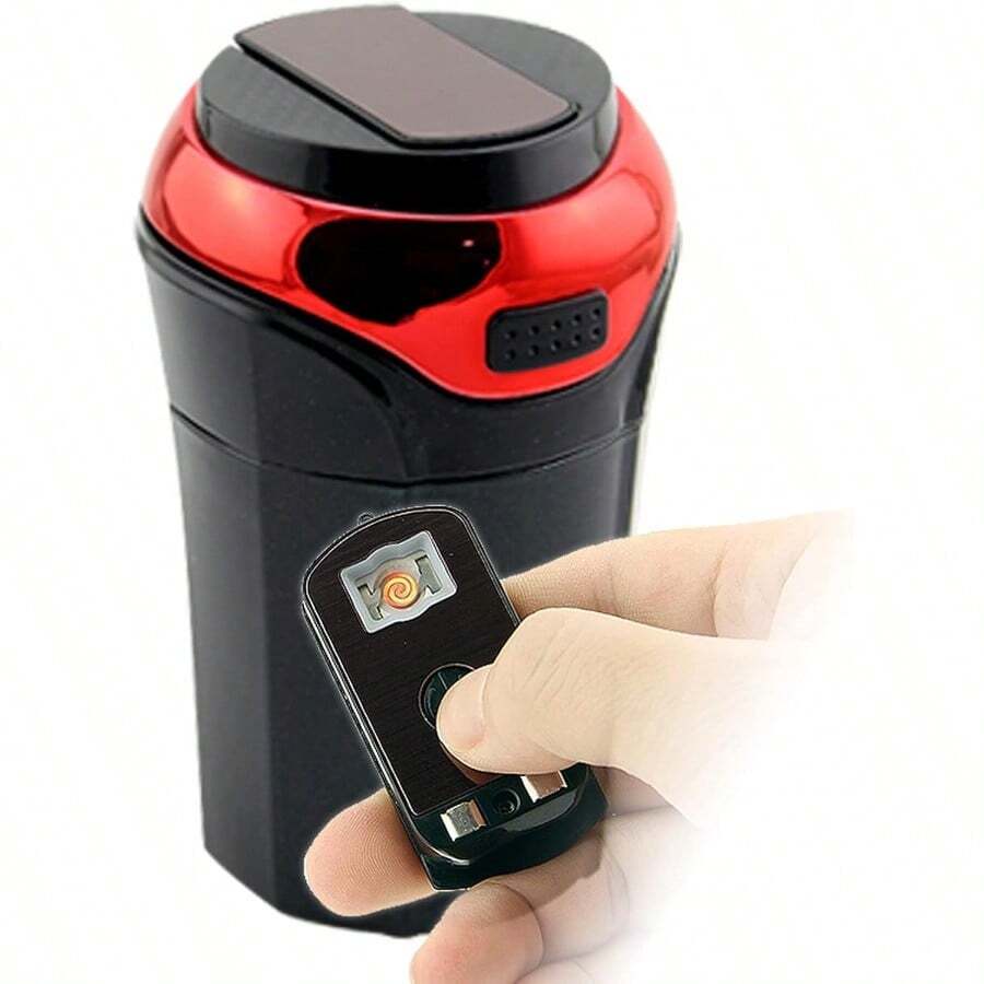 Cenicero portatil para coche con encendedor y luz LED azul tapa desmontable diseño clasico rojo - Rojoclásico - Ver 1