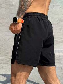 男士夏季休闲健身跑步户外短裤，轻便时尚运动短裤 - 黑色 - 查看 6