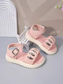 儿童平底凉鞋，婴儿凉鞋，时尚休闲运动凉鞋，男女童款，夏季防滑魔术贴鞋 - 粉色 - 查看 1