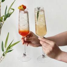 两只优雅长柄香槟杯，透明气泡酒杯，适用于派对、酒吧、餐厅、洗碗机、婚礼香槟，手工制作酒吧用具，长颈设计 - 透明 - 查看 4