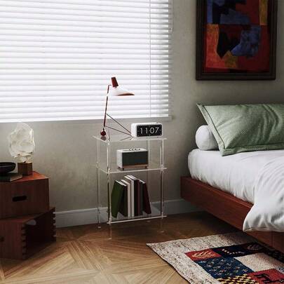 2pcs Acrylic Side Table With Storage Shelf, Transparent Minimalist 2-Tier Nightstand For Small Space, Office, Bedroom, Living Room, Study