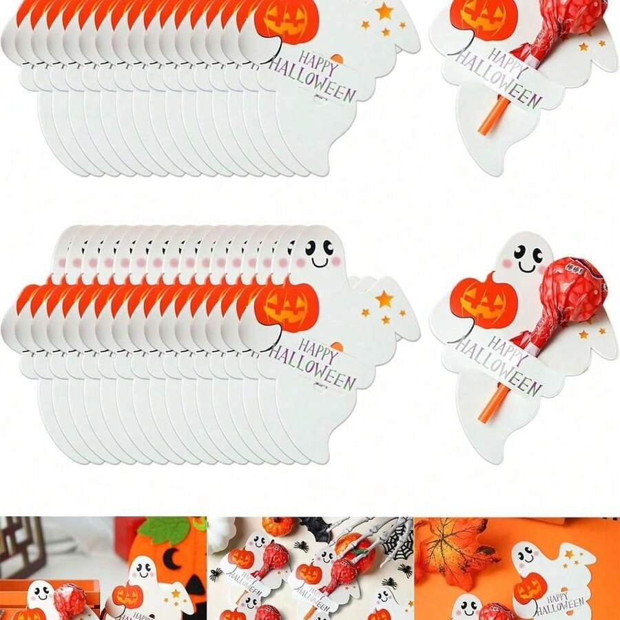 50 Pcs Halloween Lollipop Paper Holders Halloween Ghost Pumpkin Lollipop Holder Cards, Ghost Pumpkin Lollipop Paper Tags Chocolate Sweets Holders Wrapping Decorations Supplies For Halloween Party Trick Or Treat DIY Accessories,Family Decorations Gifts,Party Favors Home Decor Halloween Decor Room Decor - 彩色 - 查看 1