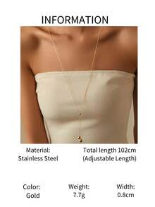 1 件不锈钢简约优雅小众圆球吊坠，可调节拉式流苏多向佩戴长项链颈链 - 金色 - 查看 6