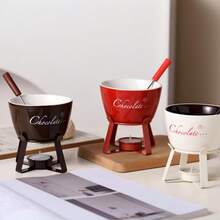 1pc, Ceramic, Detachable Chocolate Melting Furnace, Chocolate Melting Device With A Metal Stand, Suitable For Cooking Chocolate, Butter, Cheese, Etc. – A Small Kitchen Tool. - Multicolor - View 2