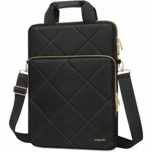 Bolsa bandolera vertical portatil para ordenador 15-15.6 pulgadas compatible con MacBook 16 HP  Asus diseño rombo acolchado bolsillo frontal asa y cinturon negro - 16pulgadas - Ver 1