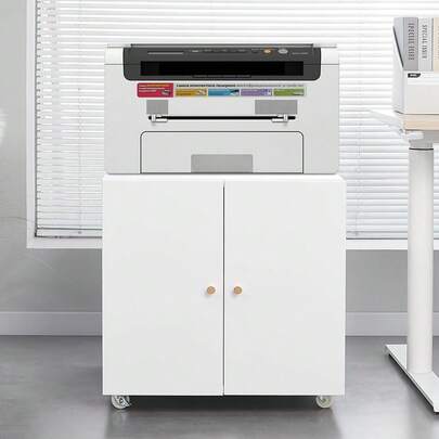 Mobile Metal Printer Stand With Storage - Rolling File Cabinet Table With Adjustable Shelf And Two Drawers - Office Furniture On Wheels For Home, Apartment, Dorm