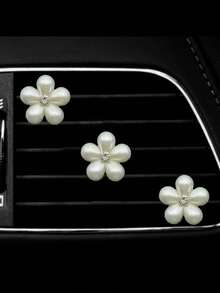 Water Drop Pearl Air Vent Decor, Rhinestone Daisy Petals Car Interior Decoration - Silver - View 10