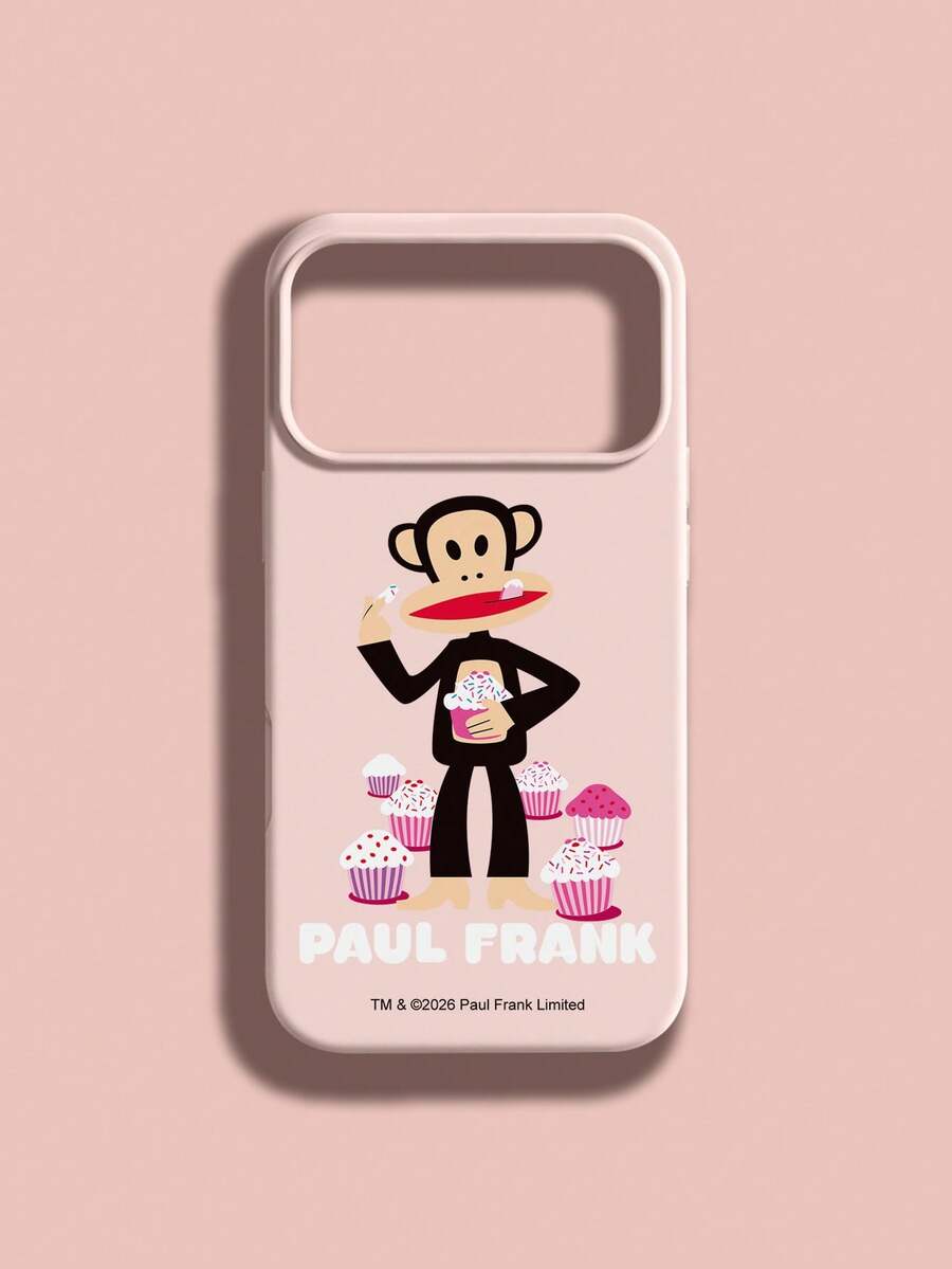 Paul Frank Officially Licensed Liquid Silicone Phone Case, Full Body Monkey Face Drop Protection With Camera Guard, Monkey Cake Letter Pattern, New Design Compatible With IPhone 13/14/15/16/17 Pro Max - Multicolor - View 1
