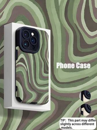 1pc Fashionable Retro Green Wavy Textured High-Quality Protective Phone Case, Suitable As Birthday Or Holiday Gift For Friends, Family, Couples, Compatible With Apple And Models