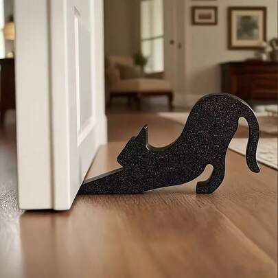 1pc Cute Black Cat Doorstop - Made Of Durable Matte Plastic, Impact-Resistant, Designed In A Cute Cat Sitting Pose. It Is A Home Safety Guard Installed Under The Door, Also Suitable For Holiday Decoration.