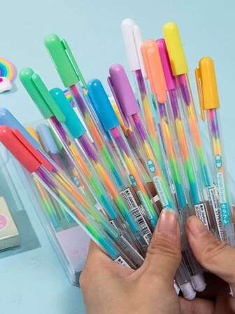 6-färgad regnbågspenna med gradient, kreativ anteckningspenna, fluorescerande penna, flerfärgad penna, blixtfärgspenna, sexfärgad tangentmarkeringspenna