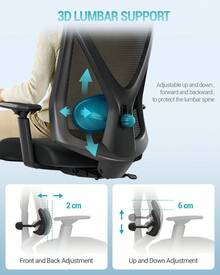 HaluPeit Ergonomic Office Chair, Computer Chair, Swivel Chair With Adjustable Lumbar Support, Headrest And Armrests, Height Adjustment, Back-Friendly, Maximum Load 150 Kg, Black - Black - View 5